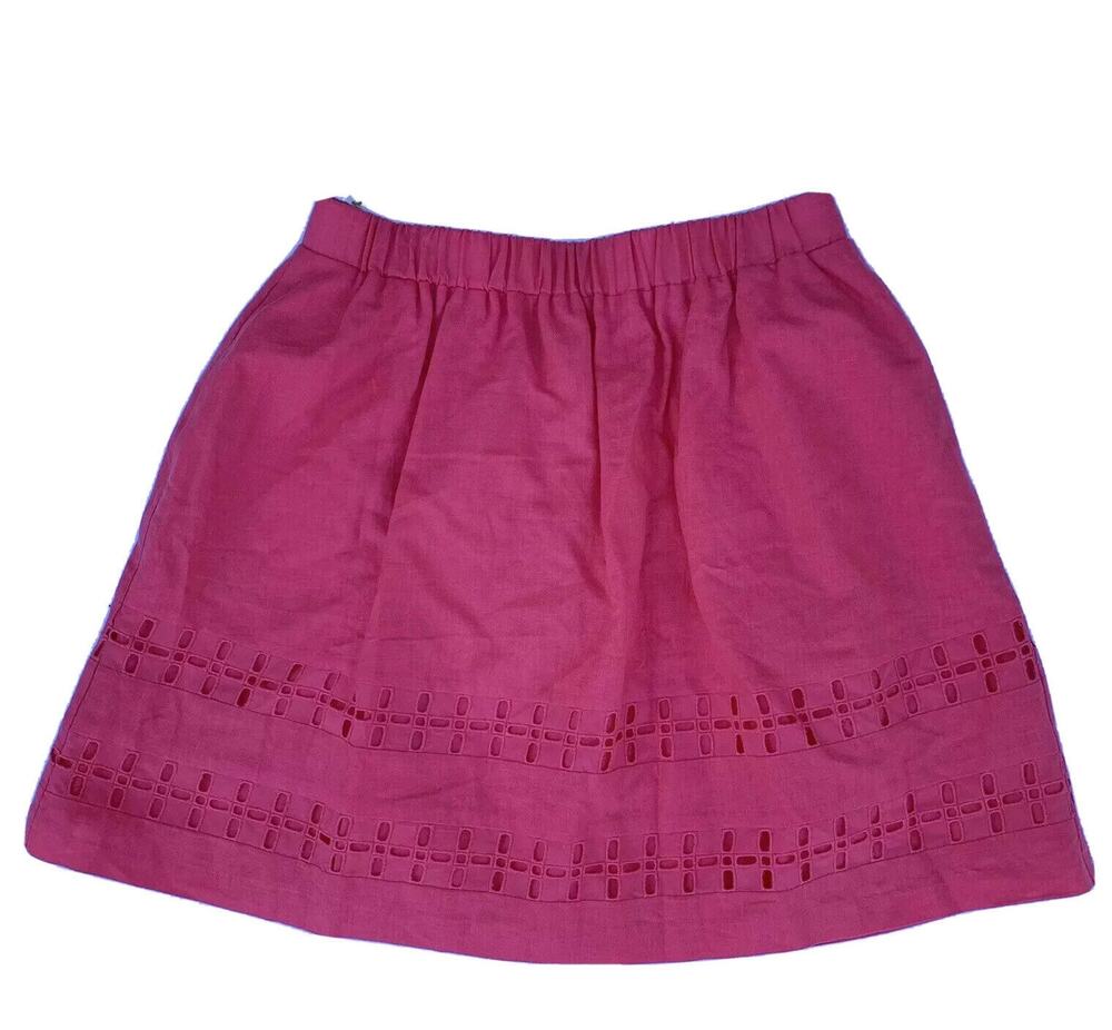 Crown & Ivy women coral reef Cut Out Eyelet Linen Elastic Waist Mini Skirt Sz 6